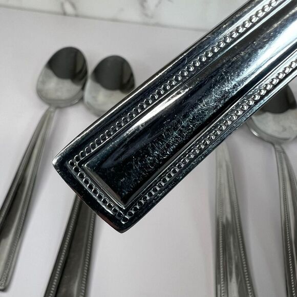 Set of 6 Pfaltzgraff Miranda Glossy Soup Spoons – 8" Beaded, Square Handle‎ - Picture 2 of 11